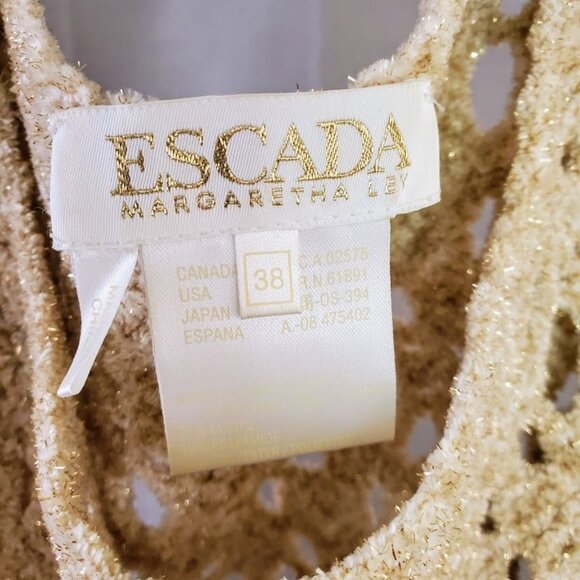 Escada Margaretha Ley Beige Gold Metallic Open Knit Mini Dress Sweater Luxury - Picture 2 of 8